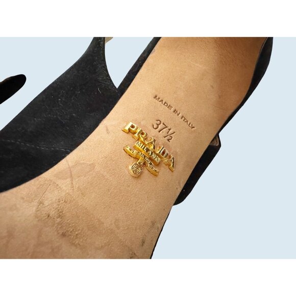 PRADA Black Suede Open Toe Adjustable Sling Back Heel Size 7.5 - Picture 9 of 9